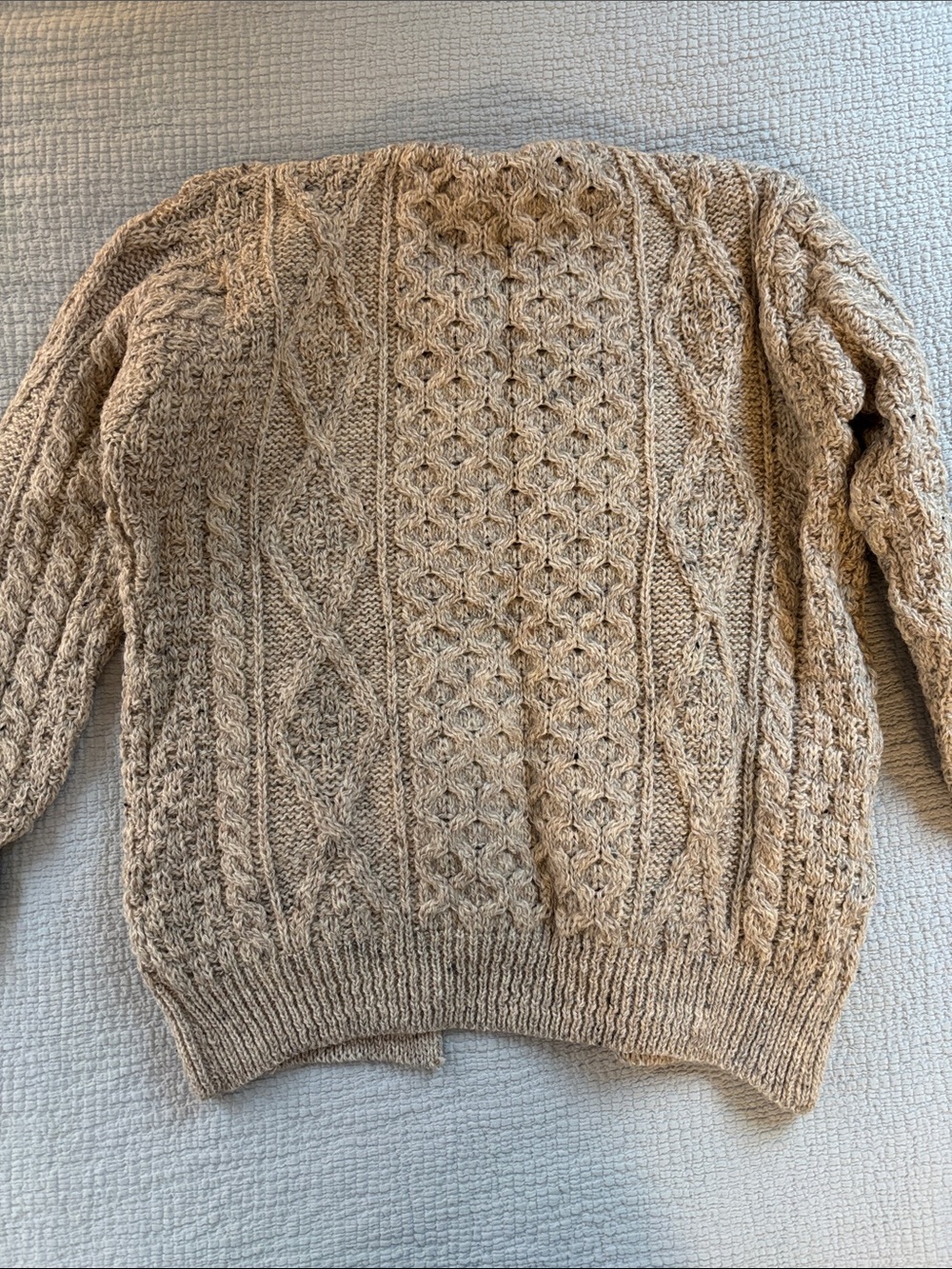 Women's Cable Knit Button-Up Cardigan Sweater - Cream/Brown - Picture 2 of 3